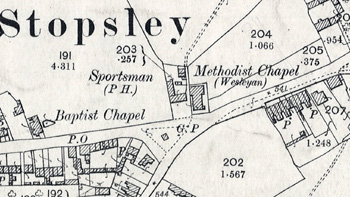 Stopsley Wesleyan church on a map of 1926